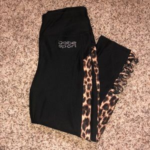 Bebe Sport Black & Leopard Print Capri Leggings